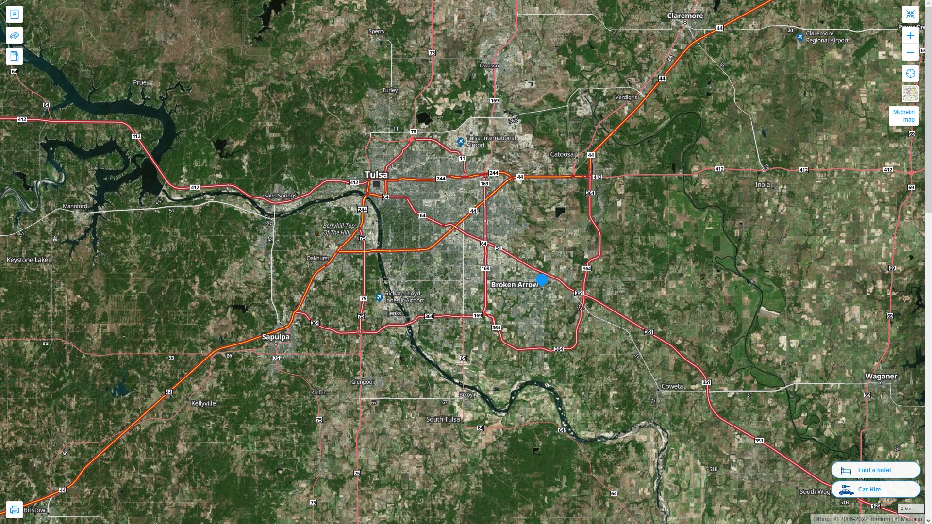 Broken Arrow Oklahoma Highway and Road Map with Satellite View